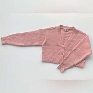 Dust pink wool cropped cardigan, relaxed fit, Sunday Best